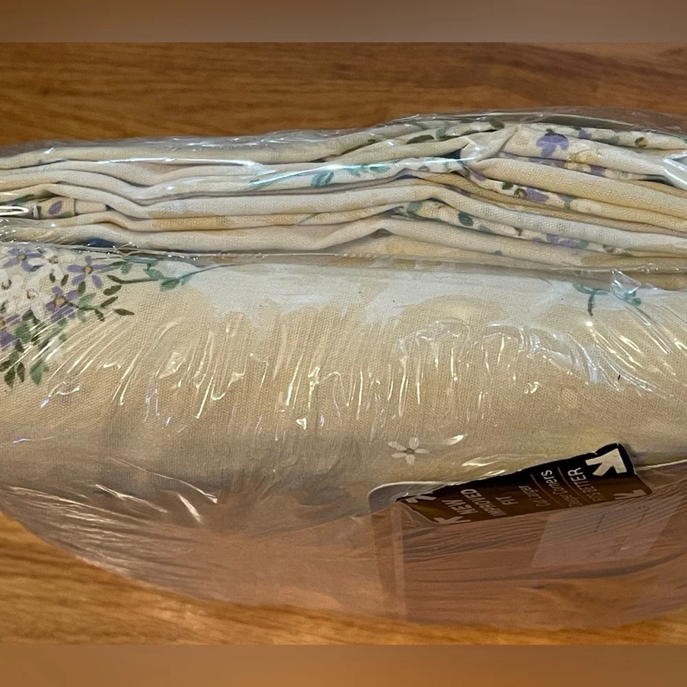 🆕Sears Full-Size Sheet Set beige with‎ Purple Floral cottage core 1980s double